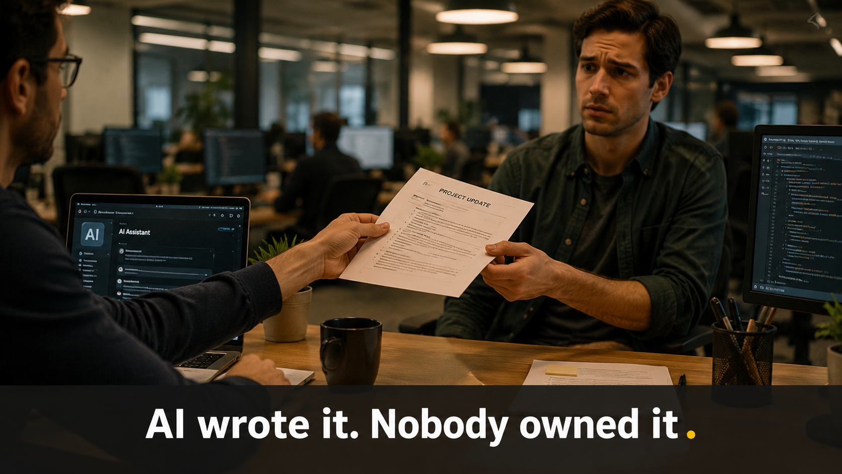 AI handoff mistakes in PM workflows — PM reviewing status update before sending to stakeholders