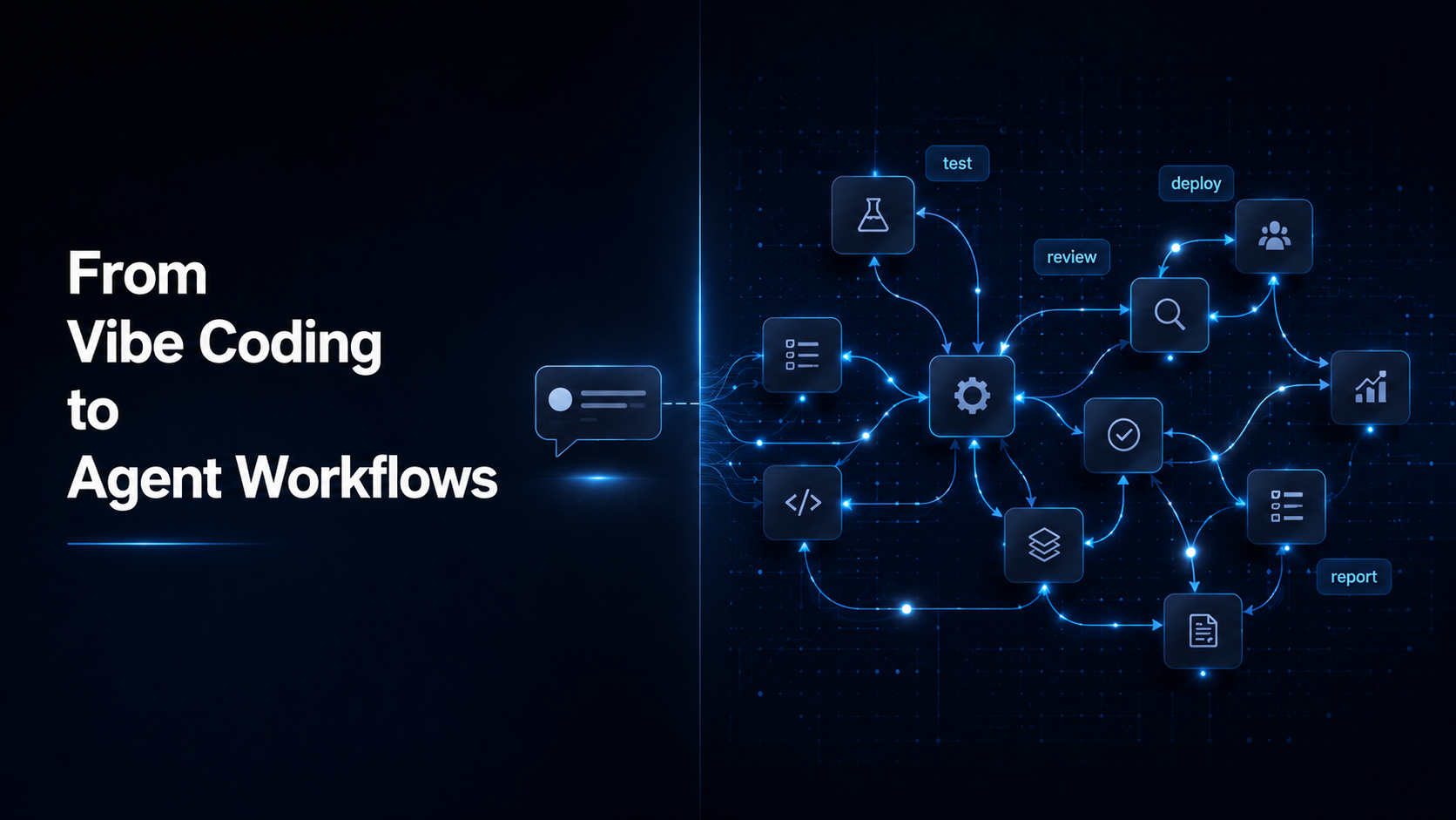 agent workflows for developers — multi-agent pipeline diagram on a developer monitor